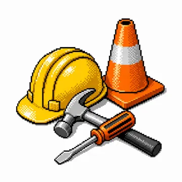 Retro clipart hard hat, cone, hammer, and screwdriver